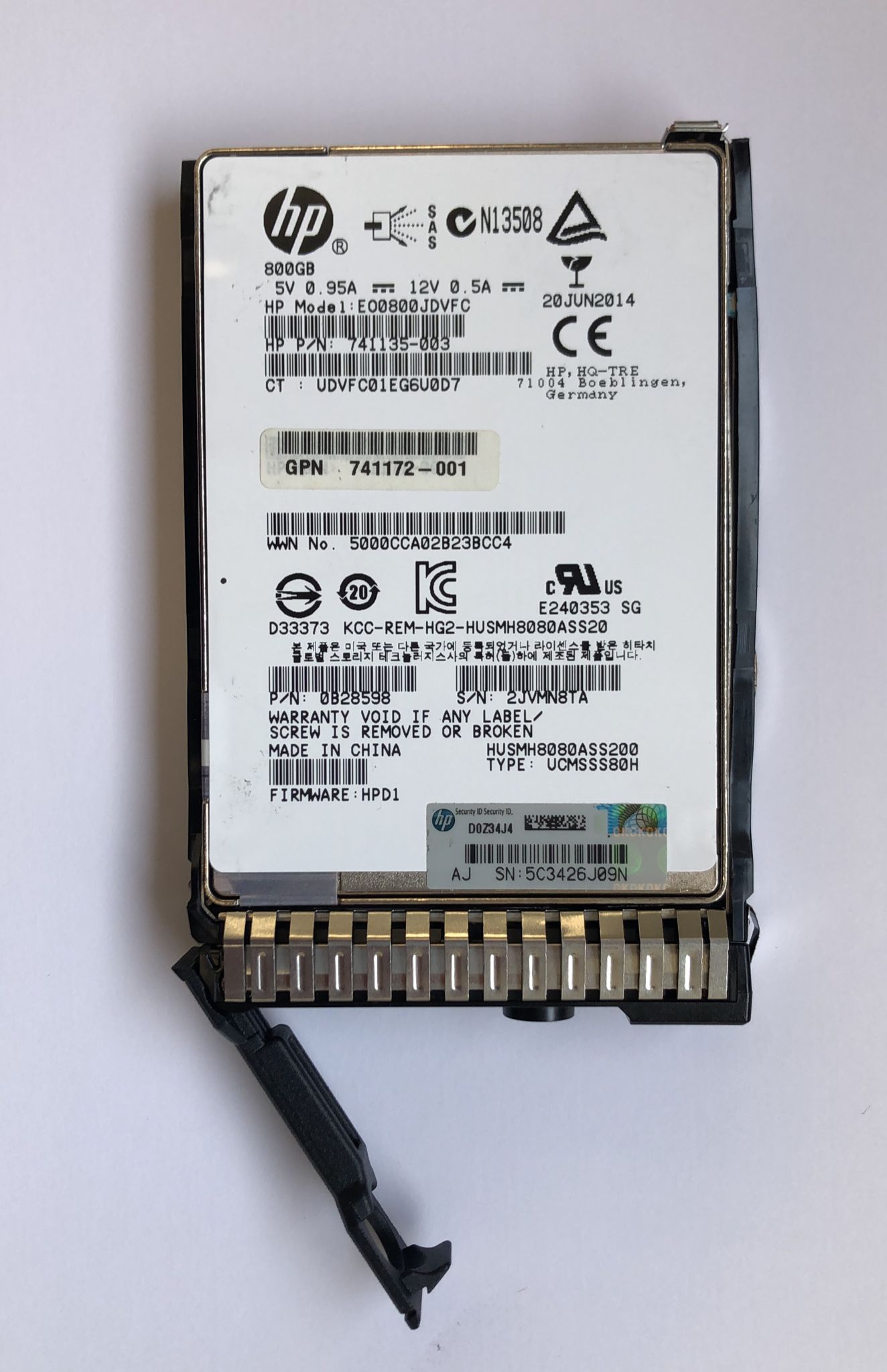 SSD SAS RICONDIZIONATO HPE 2,5″ 12G SAS 800GB 741135-003 + CADDY EG0900FCVL